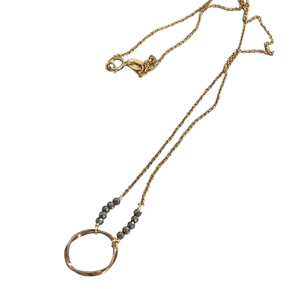 Vintage 925 Italy Sterling Silver Signed BSI Halo hematite Necklace Gold Plated